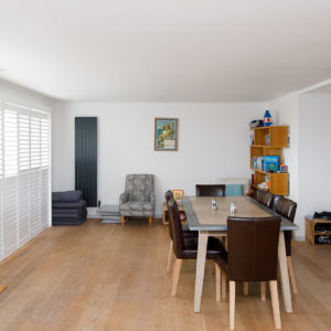 In the open plan dining space we had to remove the chimney and wood burning stove